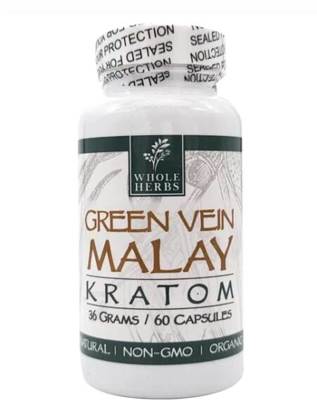 Whole Herbs Green Vein Kratom Capsules Malay 36g 60ct Bottle
