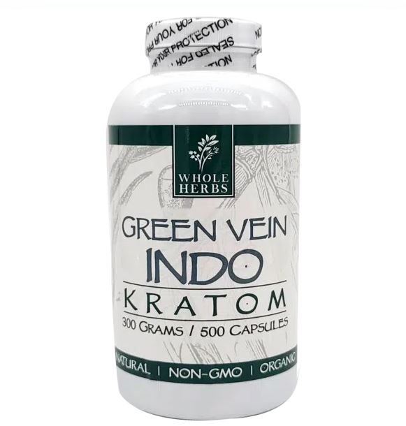 Whole herbs premium green vein indo kratom 500 ct capsules